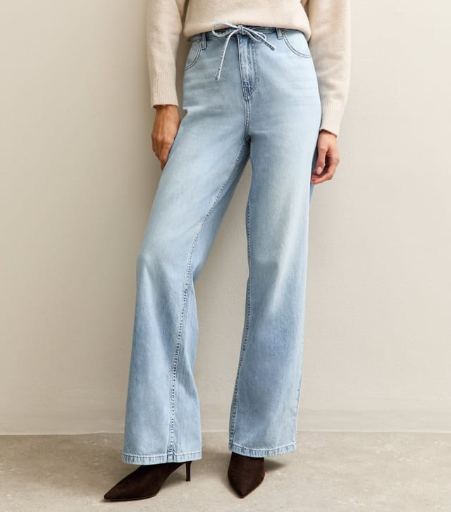 New Look Women's Tall Blue Denim Self Tie Drawcord Waist Wide Leg Jeans New Look - 3