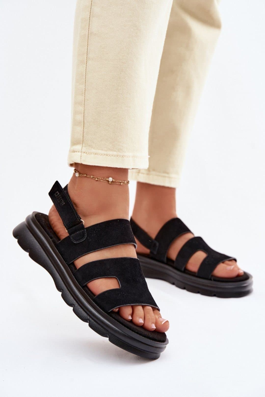 Love Lace Love Lace Women's Cushioned Step In Sandals with Adjustable Buckle Strap in Black