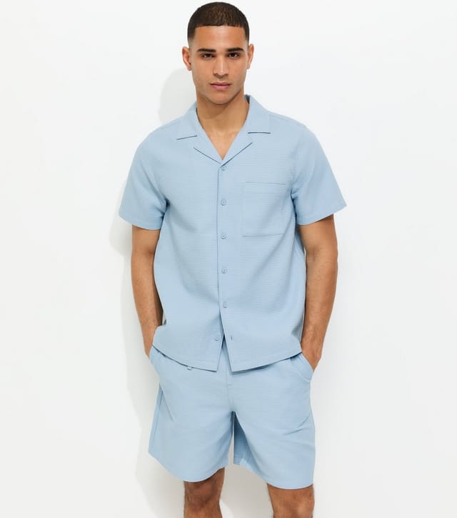 New Look Men's Light Blue Regular Waffle Shirt New Look - 2