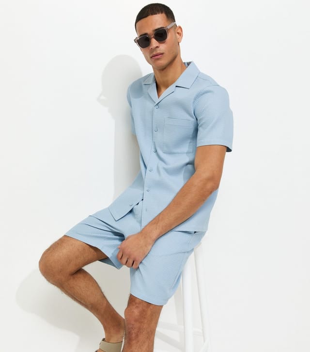 New Look Men's Light Blue Regular Waffle Shirt New Look - 3