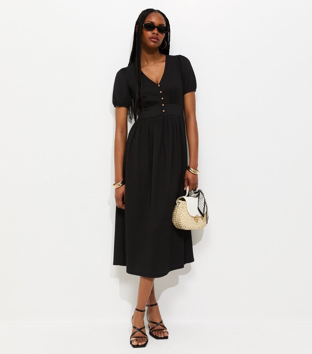 New Look Black Crinkle Jersey Midi Dress