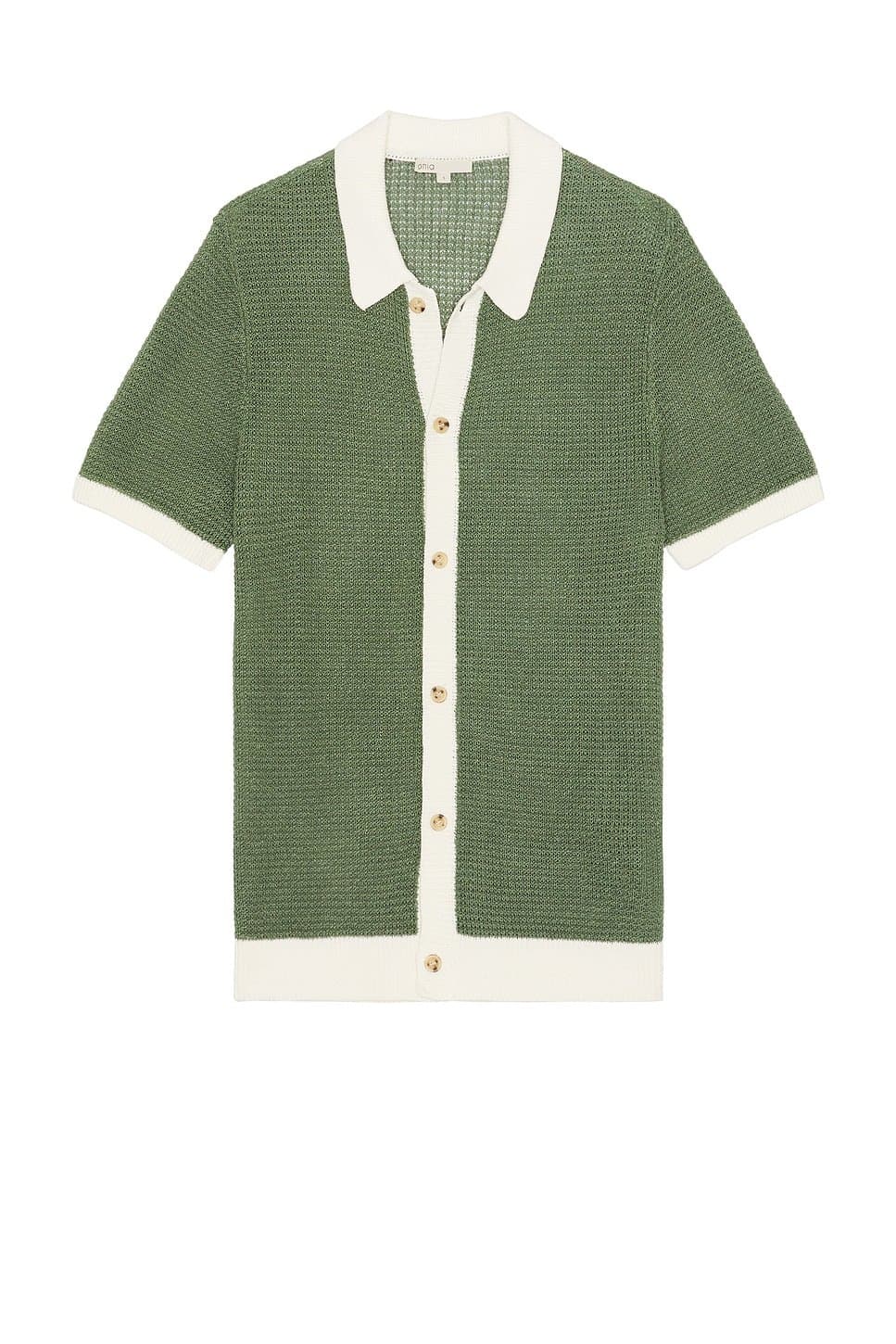 revolve Linen Short Sleeve Button Up Knit Shirt