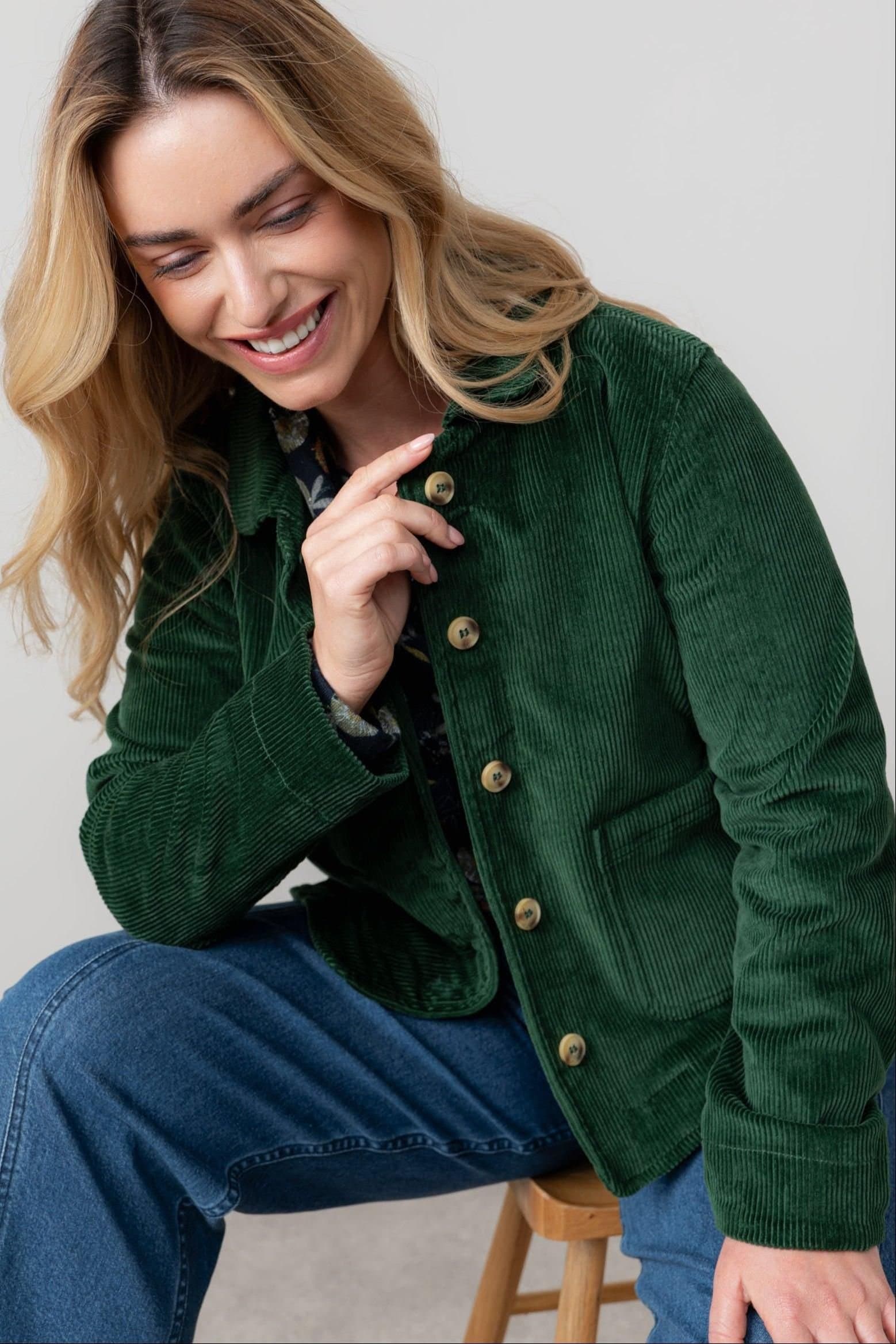 Lily & Me Lily & Me Dark Green Corduroy Jacket with Printed Lining