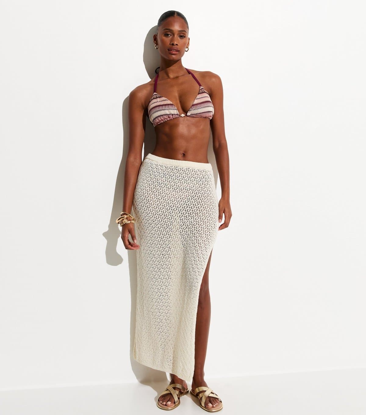 New Look Women's Off White Crochet Column Beach Maxi Skirt New Look