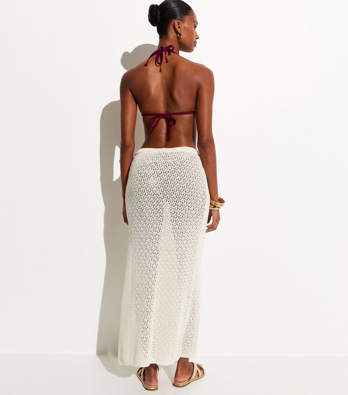 New Look Women's Off White Crochet Column Beach Maxi Skirt New Look - 4