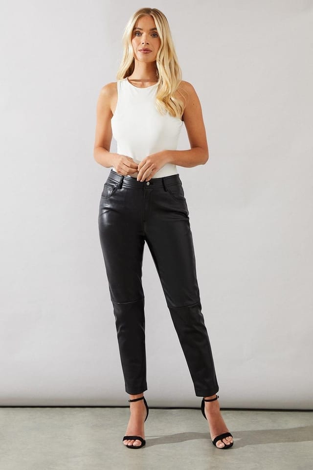 Wallis Wallis Women's Petite Faux Leather Jeans in Black - 2