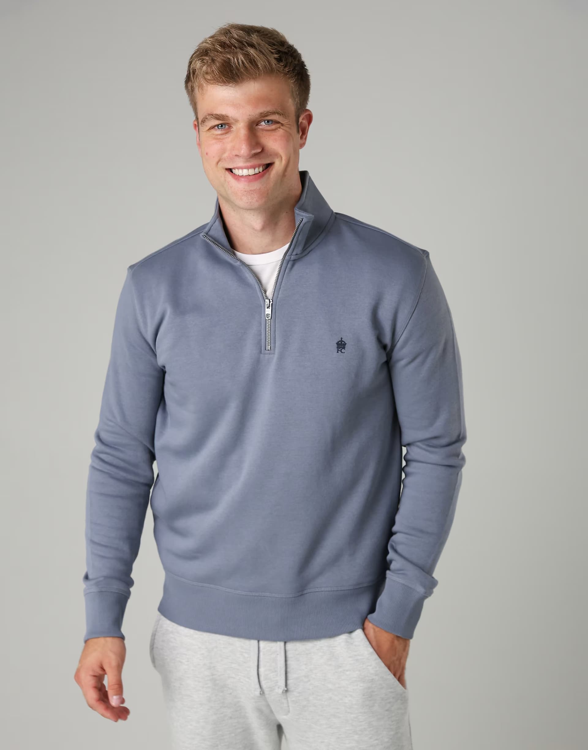 ASOS French Connection Cotton blend half-zip jumper in light blue