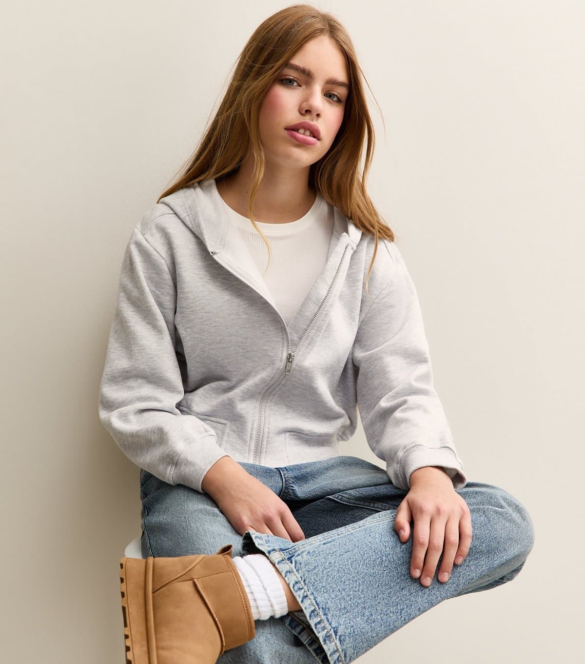 New Look Girls' Grey Zip Through Hoodie New Look