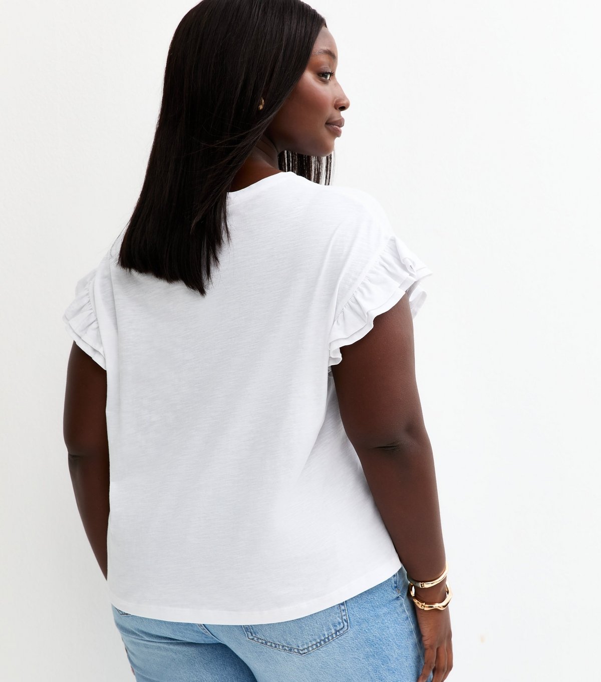 New Look Women's Plus Size White Frill Sleeve Slub Top Curves New Look - 4