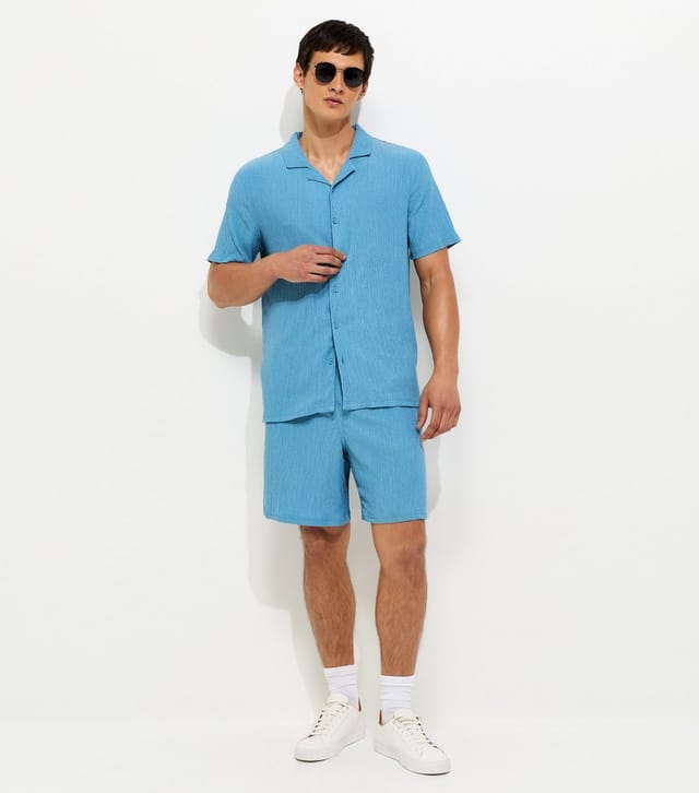 New Look Men's Light Blue Short Sleeve Regular Crinkle Shirt New Look - 2
