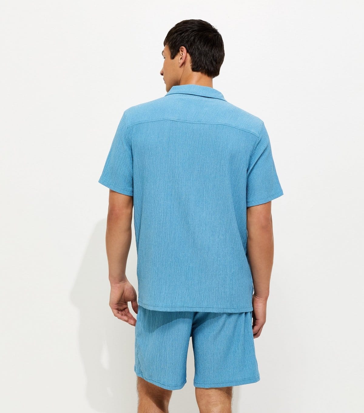 New Look Men's Light Blue Short Sleeve Regular Crinkle Shirt New Look - 4