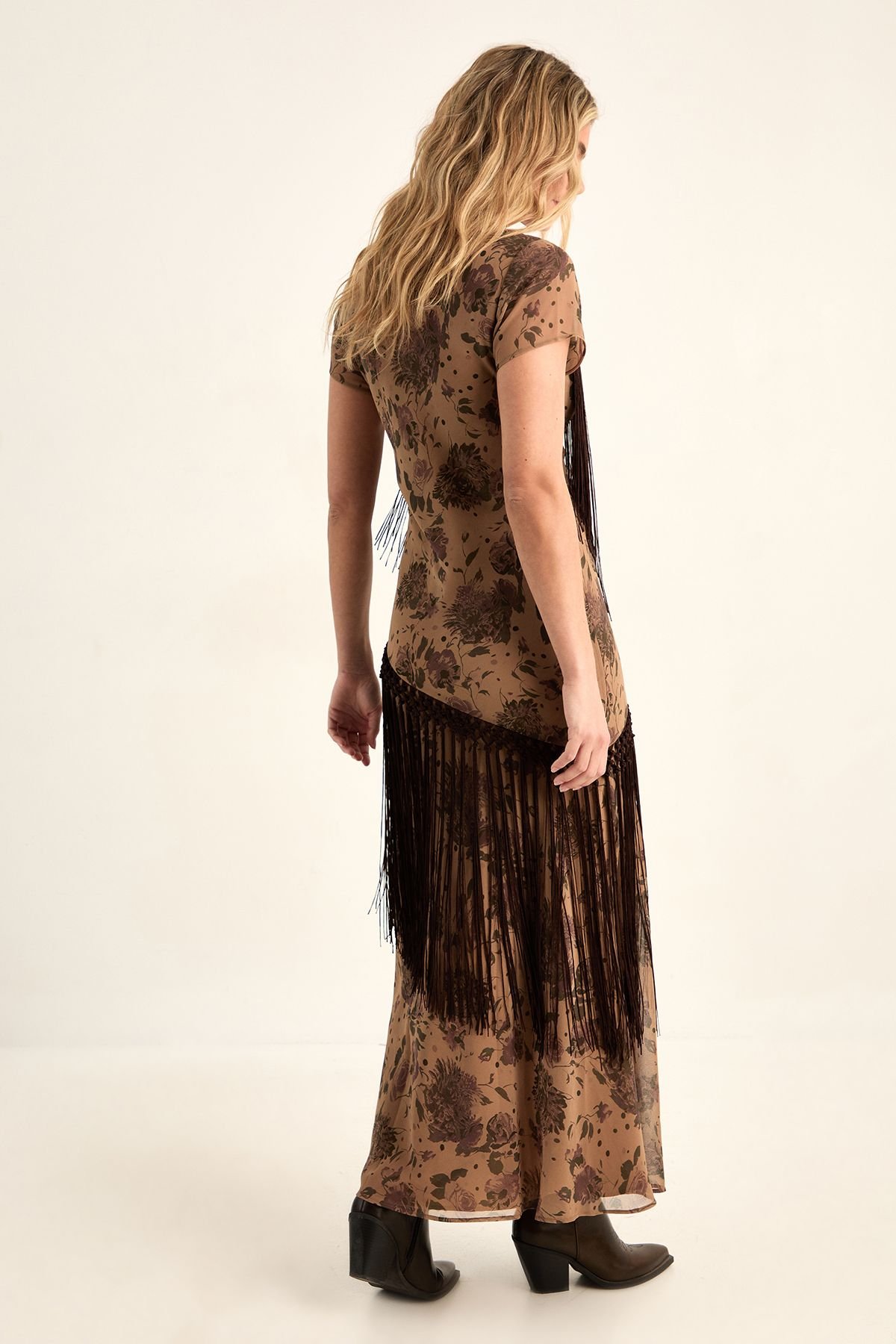 NastyGal NastyGal Women's Floral Chiffon Fringe Maxi Dress in Beige - 4