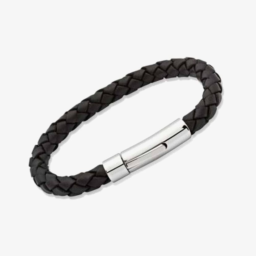 Unique Unique Men's Stainless Steel 21cm Black Leather Bracelet A40BL - 1