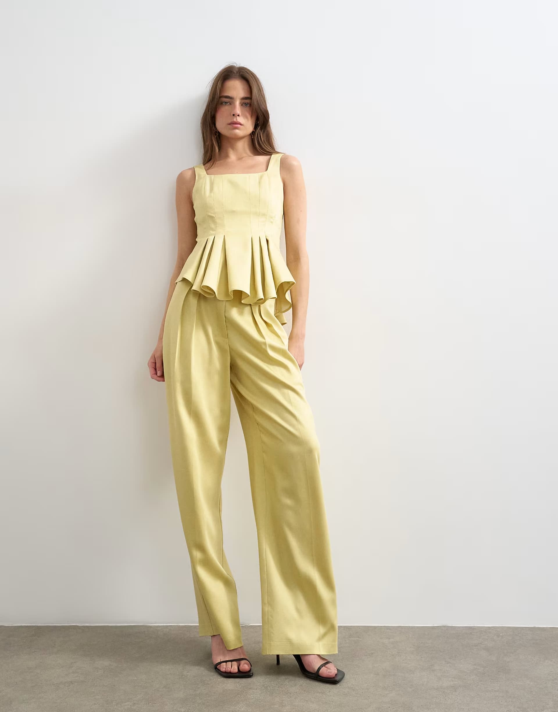 ASOS Topshop co ord wedding guest occasion pleated slouchy leg trouser in buttermilk
