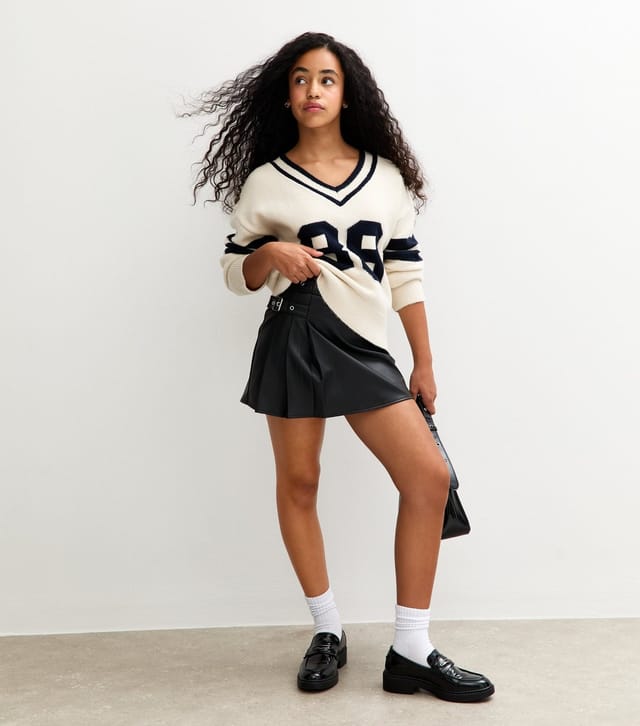 New Look Girls' Black Faux Leather Kilt Skort New Look - 2