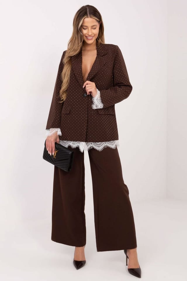 Love Lace Love Lace Women's Embellished Lace Trim Blazer with Jet Shine in Brown - 2