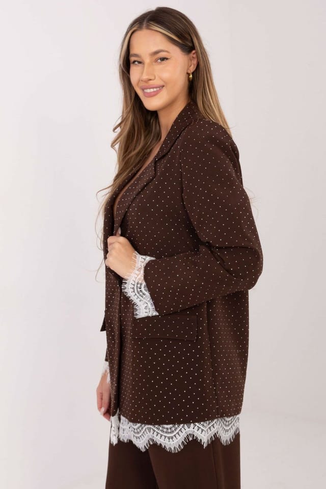 Love Lace Love Lace Women's Embellished Lace Trim Blazer with Jet Shine in Brown - 3