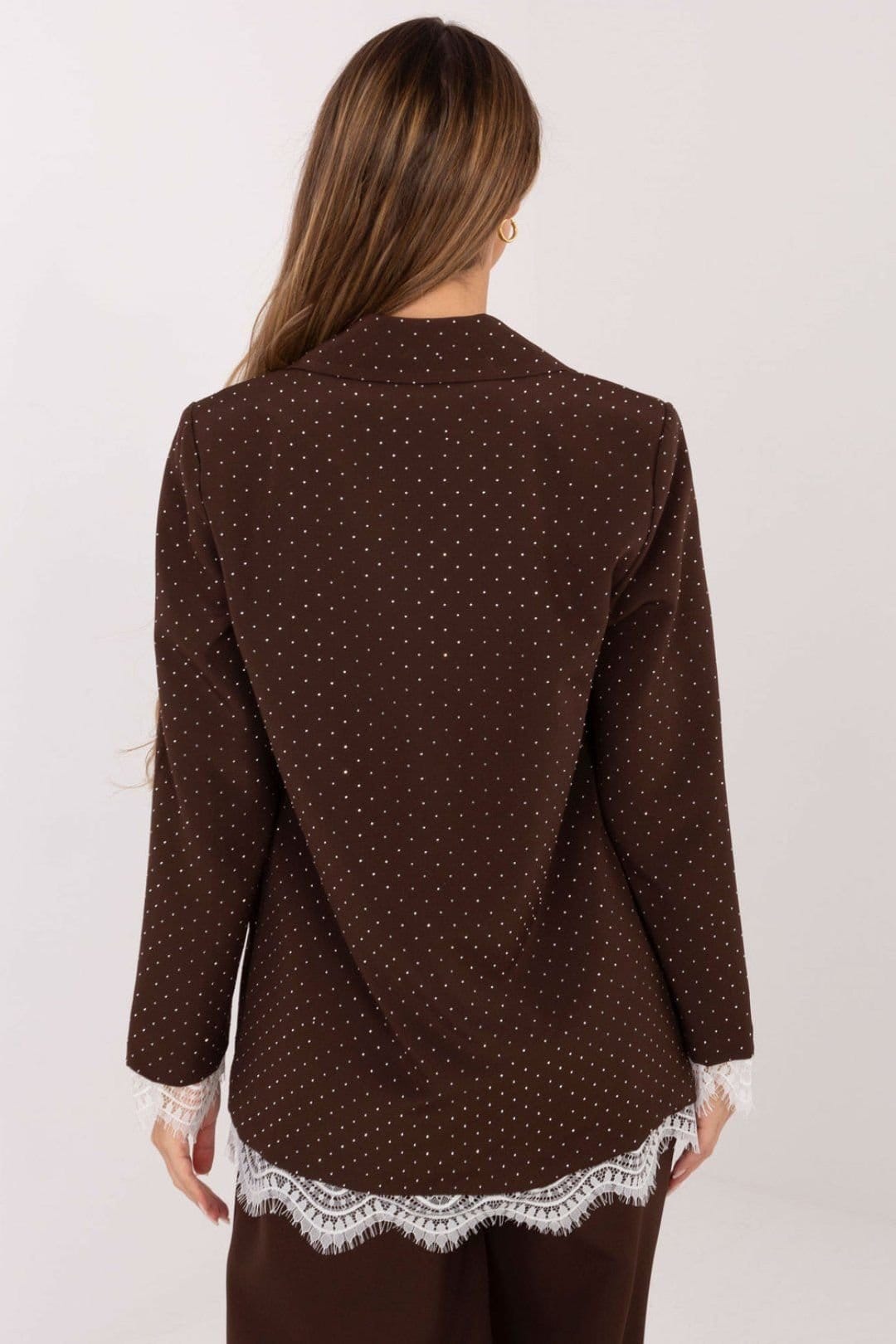 Love Lace Love Lace Women's Embellished Lace Trim Blazer with Jet Shine in Brown - 4