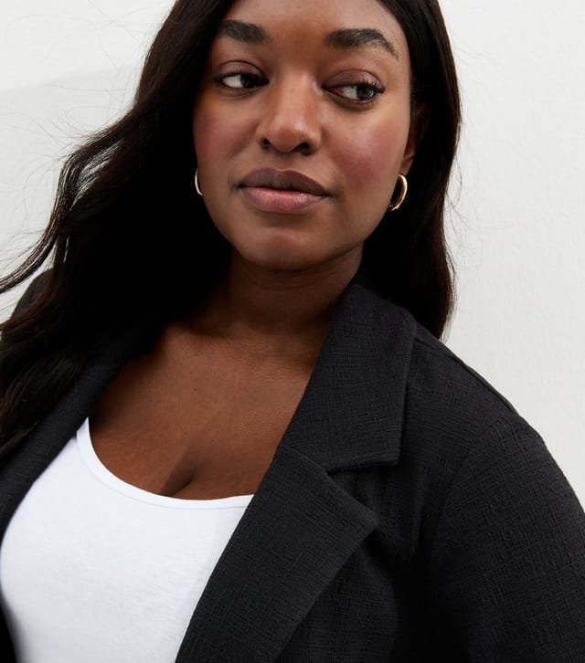 New Look Women's Plus Size Black Textured Jersey Blazer Curves New Look - 2