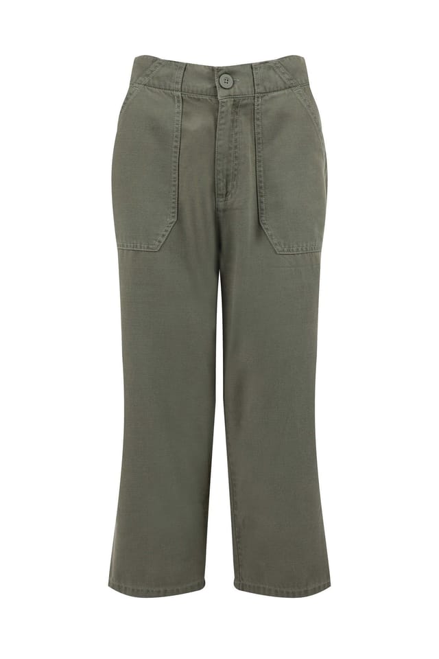 Weird Fish Weird Fish Women's Angelika Cropped Wide Leg Trousers in Green - 2