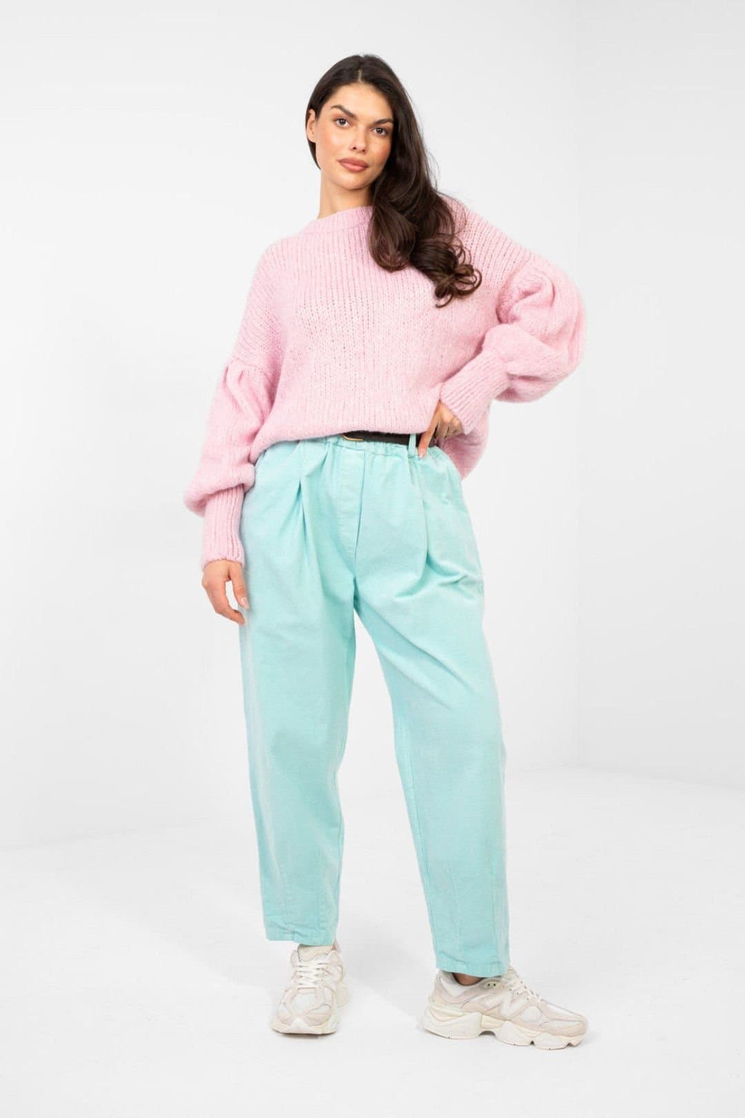 Love Lace Love Lace Women's Italian Corduroy Carrot Tapered Work Pants in Mint