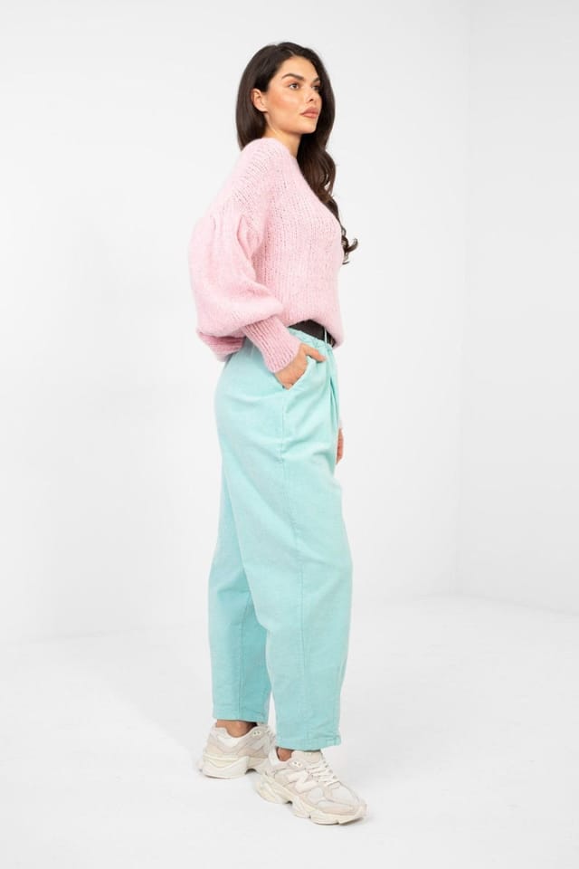 Love Lace Love Lace Women's Italian Corduroy Carrot Tapered Work Pants in Mint - 2