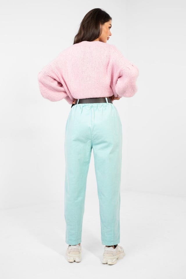 Love Lace Love Lace Women's Italian Corduroy Carrot Tapered Work Pants in Mint - 3