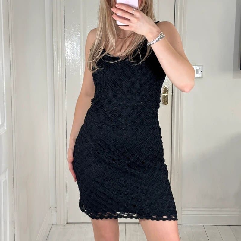 Topshop Vintage y2k black crochet mini midi dress old label topshop