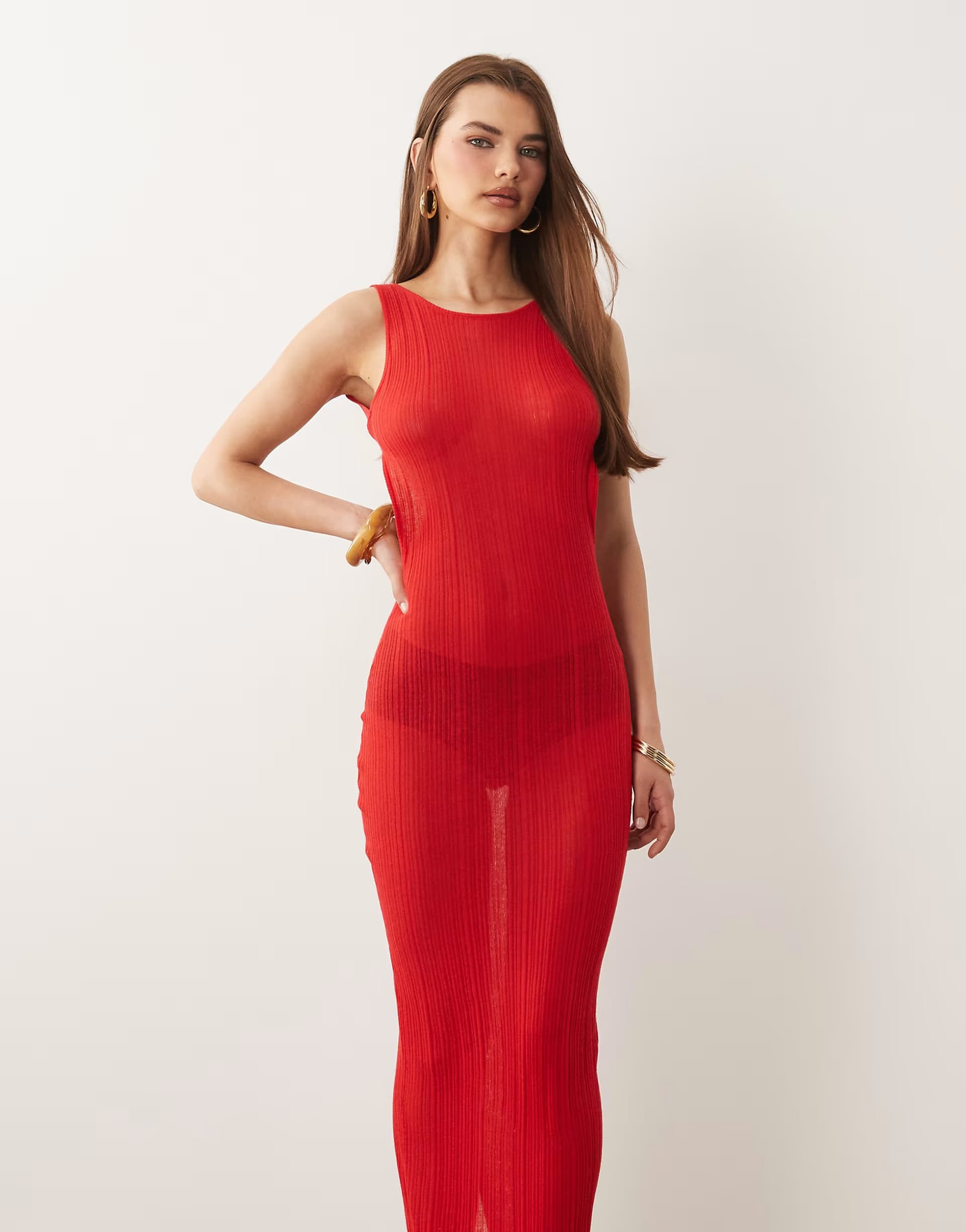 ASOS I.AM.GIA Luminara fine knit sleeveless open back maxi dress in red