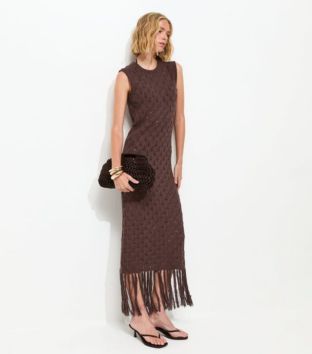 New Look Women's Dark Brown Crochet Fringe Hem Maxi Dress New Look - 3