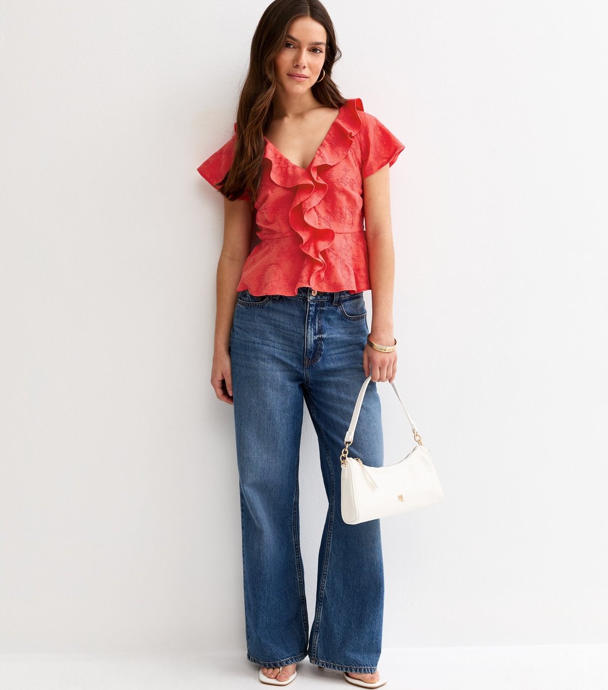 New Look Women's Petite Coral Frill Embroidered Tea Top New Look - 3