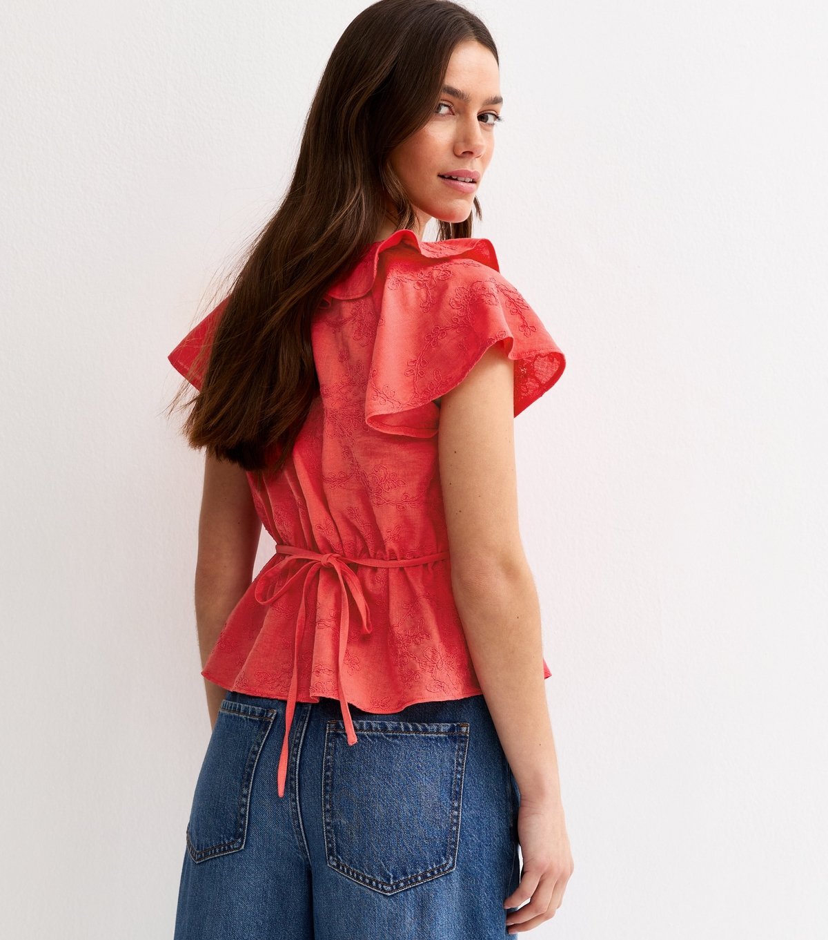 New Look Women's Petite Coral Frill Embroidered Tea Top New Look - 4