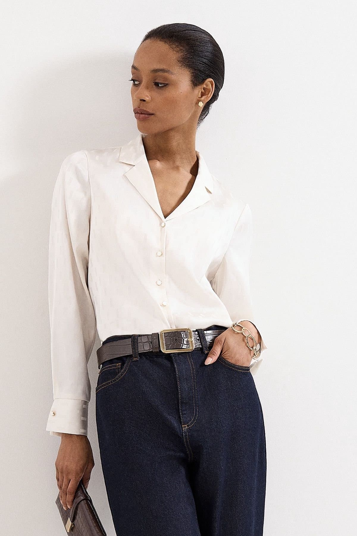 Phase Eight Phase Eight Women's Vega Long Sleeve Textured Shirt in Warm White