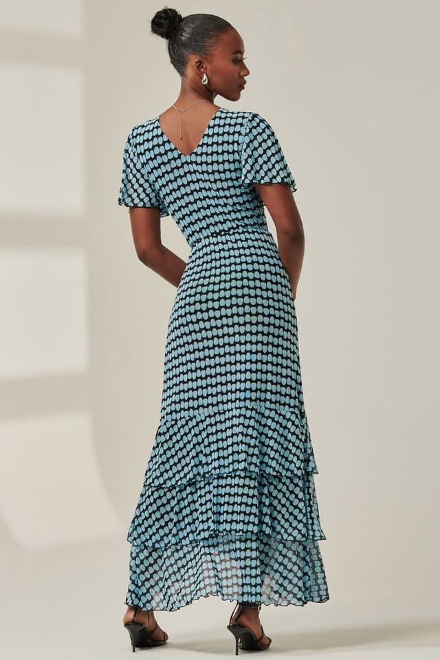 Jolie Moi Jolie Moi Women's Geo Print Tiered Maxi Dress in Blue - 2