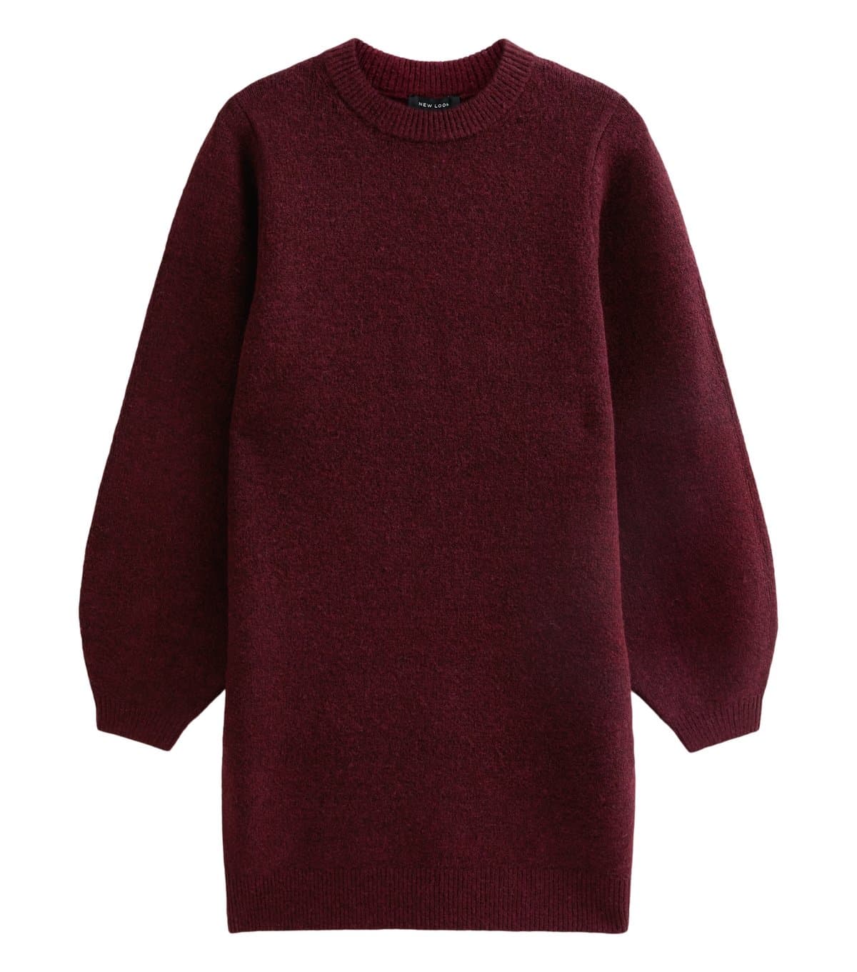 New Look Women's Dark Burgundy Knit Balloon Sleeve Mini Dress New Look