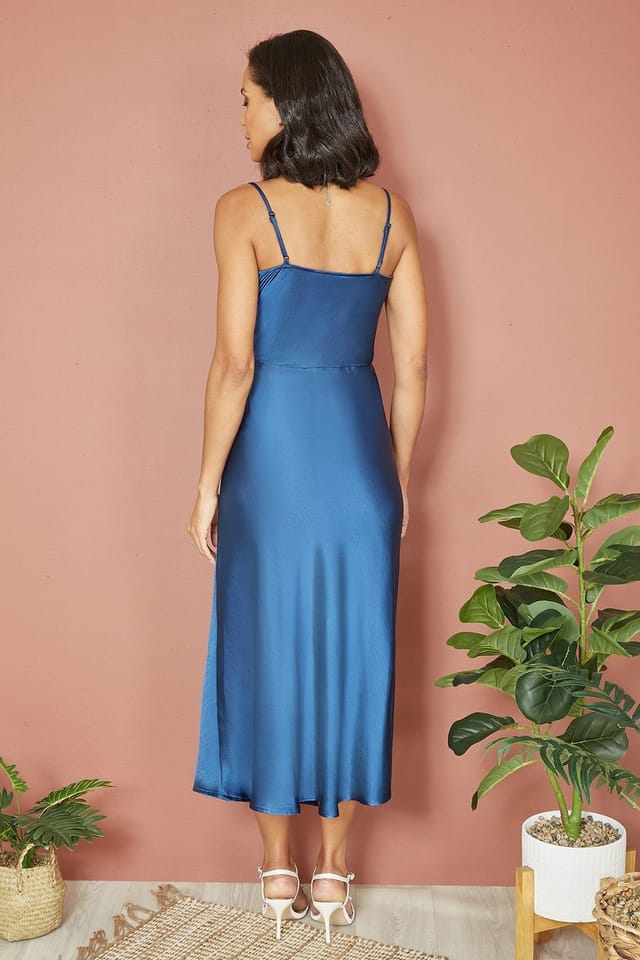 Yumi Yumi Women's Navy Satin Cowl Neck Midi Dress - 3