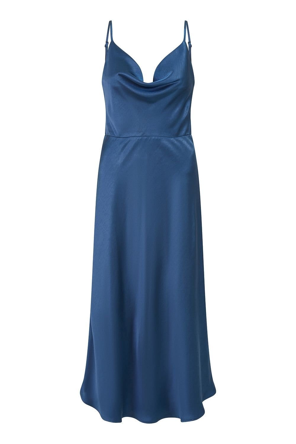 Yumi Yumi Women's Navy Satin Cowl Neck Midi Dress - 4