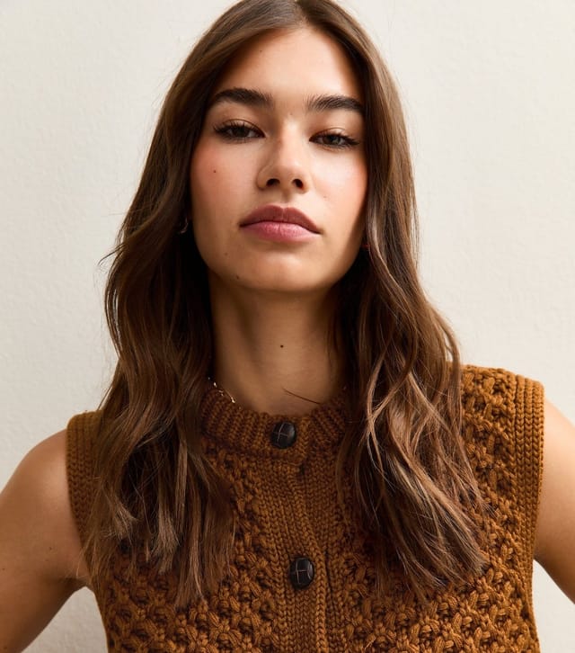 New Look Women's Tan Moss Stitch Buttoned Waistcoat New Look - 2