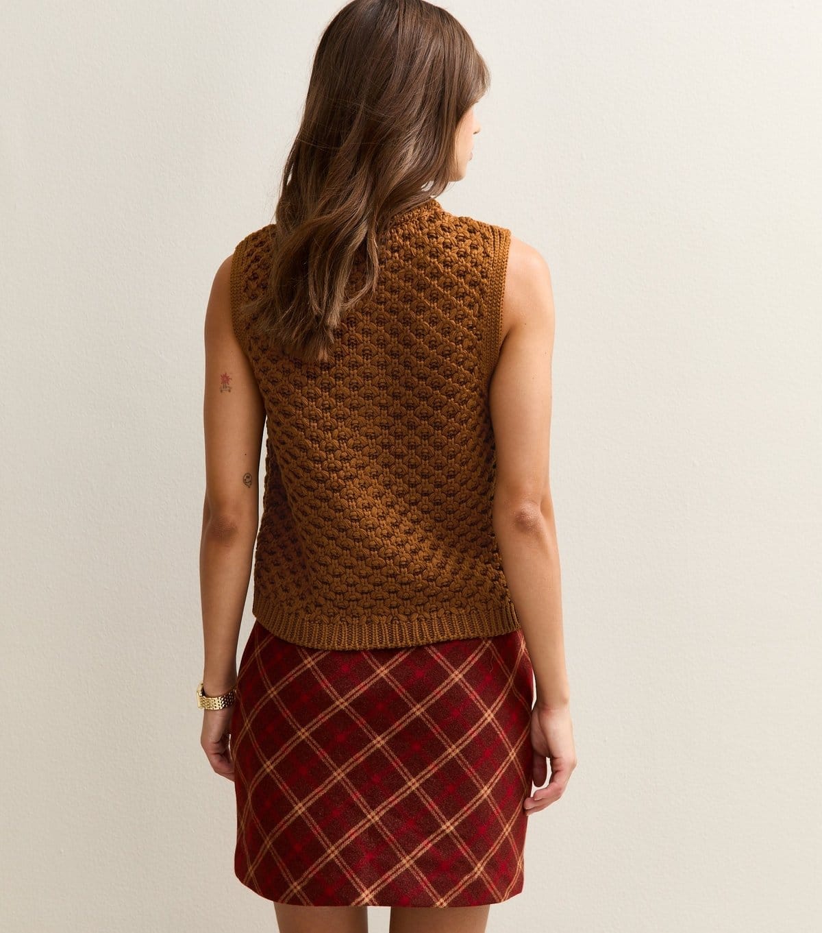 New Look Women's Tan Moss Stitch Buttoned Waistcoat New Look - 4