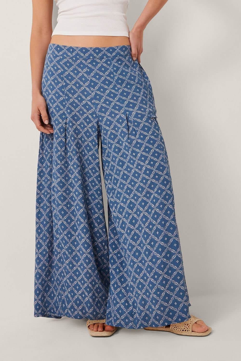 Monsoon Monsoon Women's Rita Print Wide Leg Trousers Blue