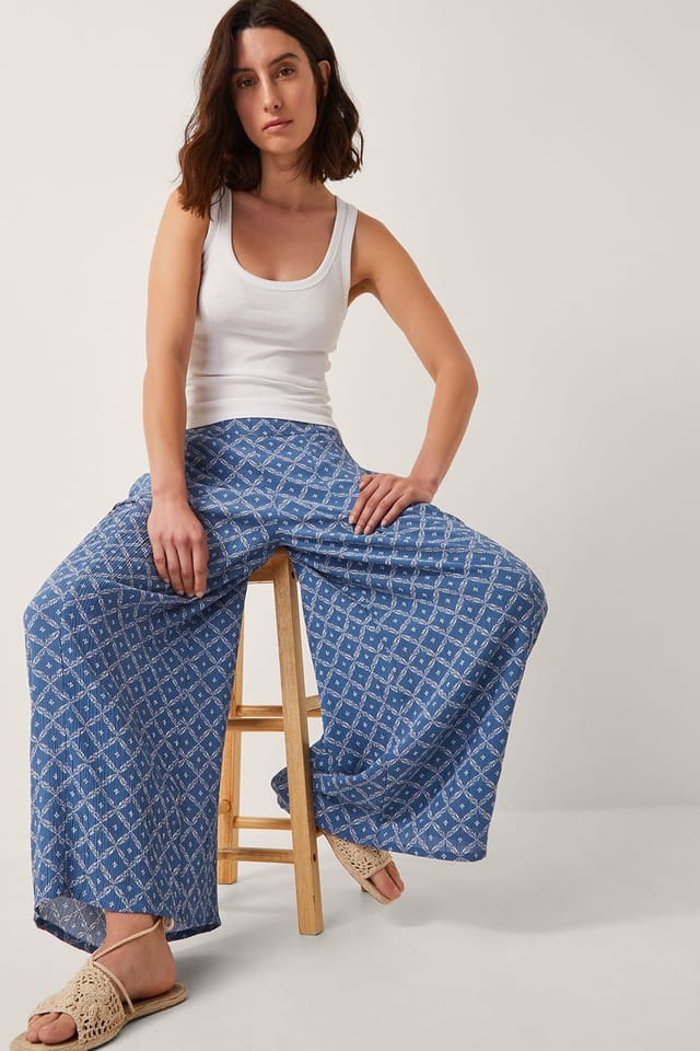 Monsoon Monsoon Women's Rita Print Wide Leg Trousers Blue - 3