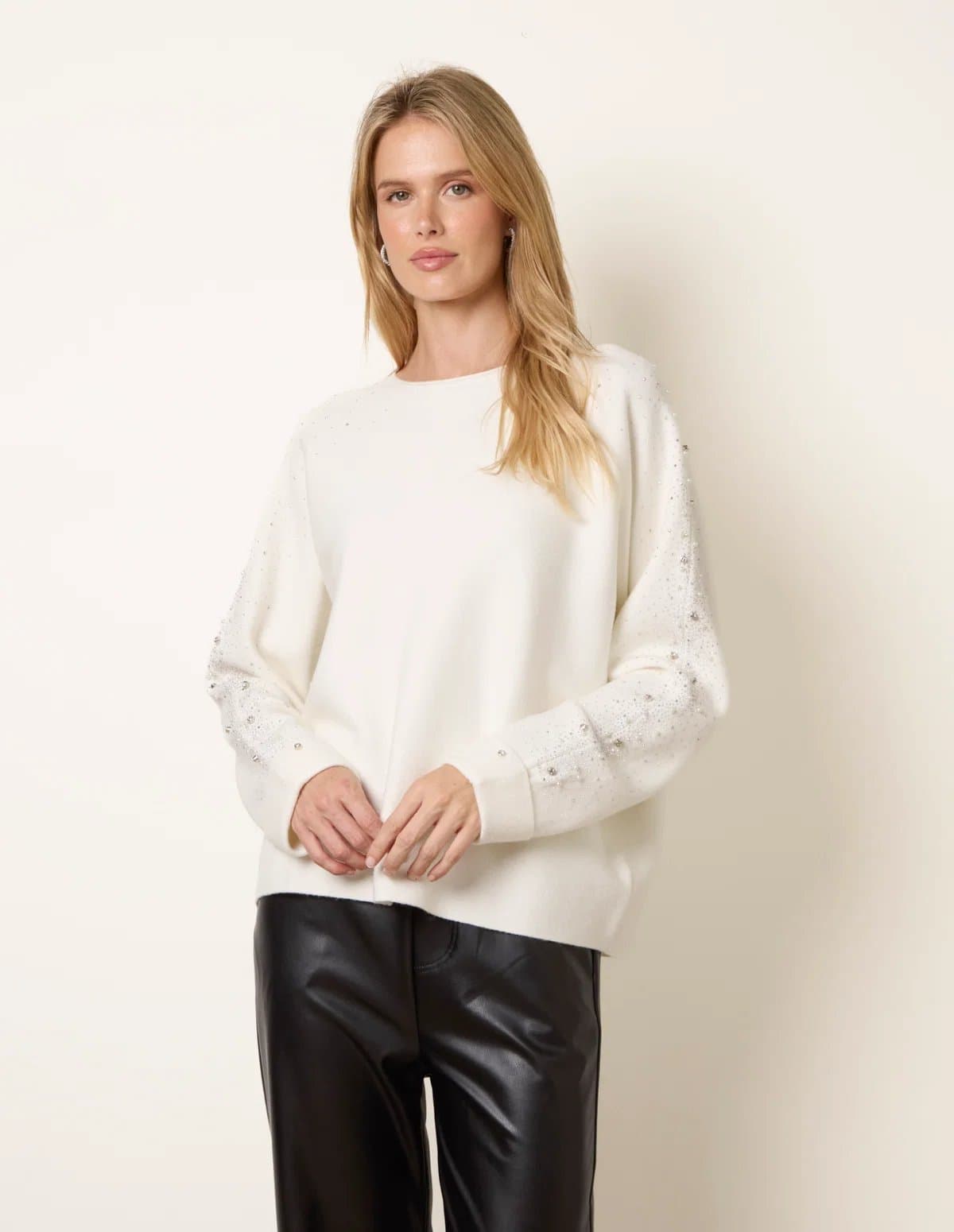 Blue Vanilla Diamante Sleeve Round Neck Knit Jumper