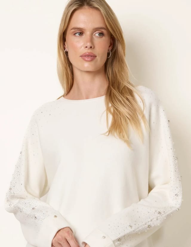 Blue Vanilla Diamante Sleeve Round Neck Knit Jumper - 2