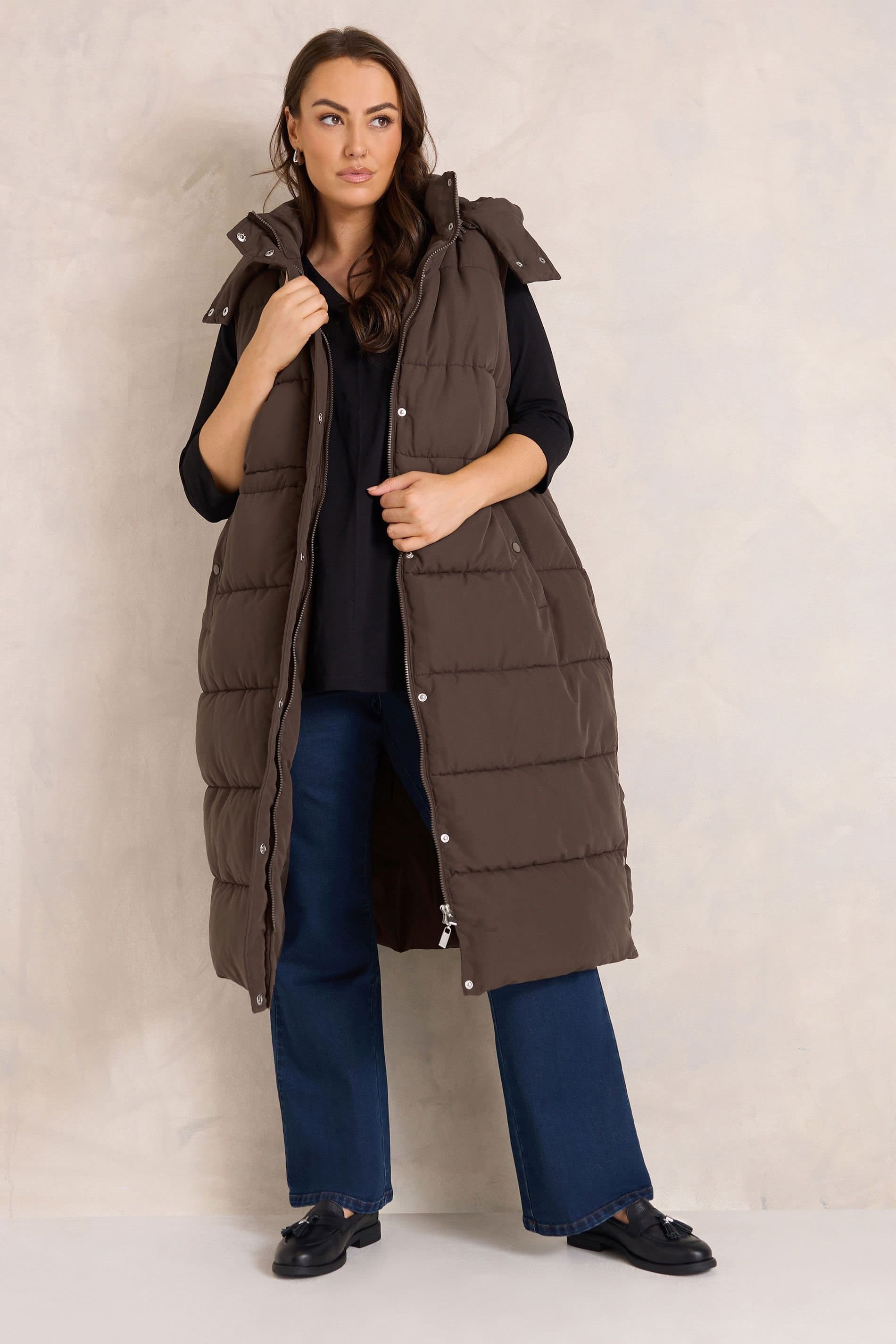 Evans Evans Chocolate Plus Size Maxi Gilet