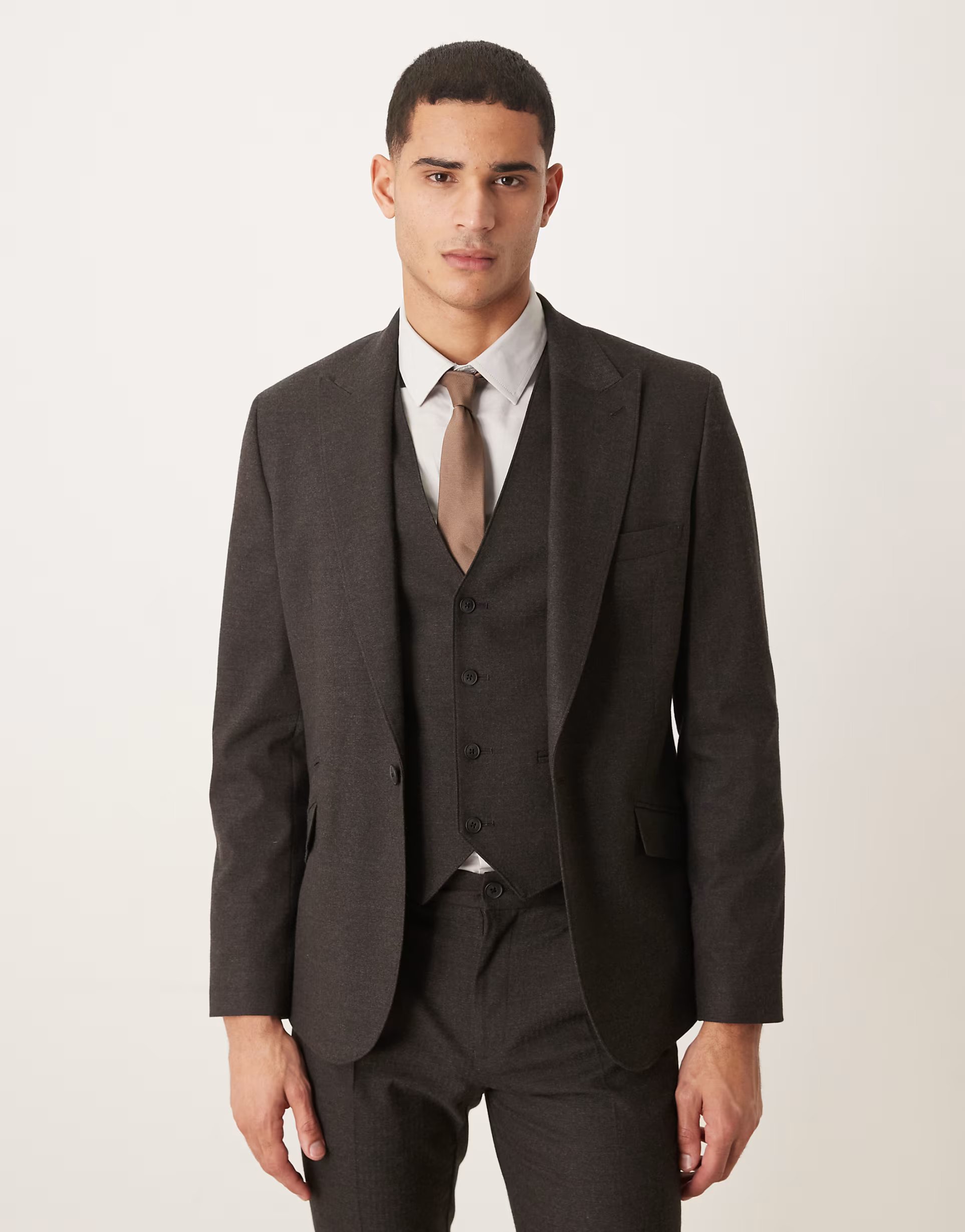 ASOS ASOS DESIGN skinny suit jacket in charcoal wool look herringbone - 1