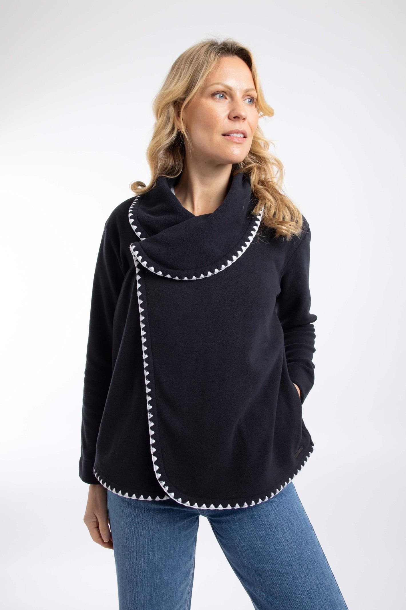 Weird Fish Weird Fish Women's Tamara Asymmetric Fleece Cardigan in Navy
