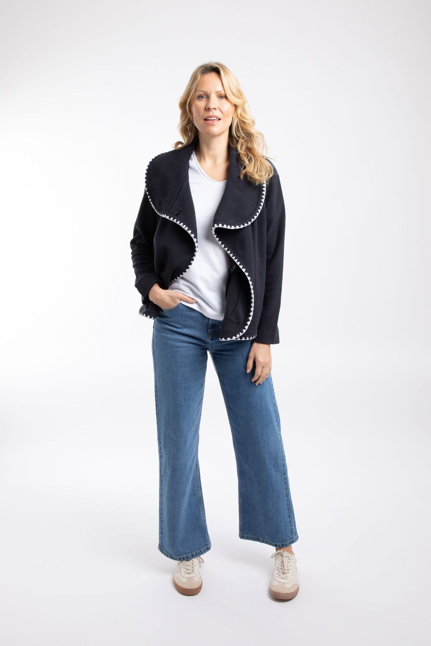 Weird Fish Weird Fish Women's Tamara Asymmetric Fleece Cardigan in Navy - 4