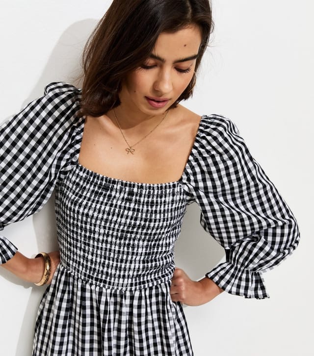 New Look Women's Black Gingham Shirred Cropped Puff Sleeve Midi Dress New Look - 3