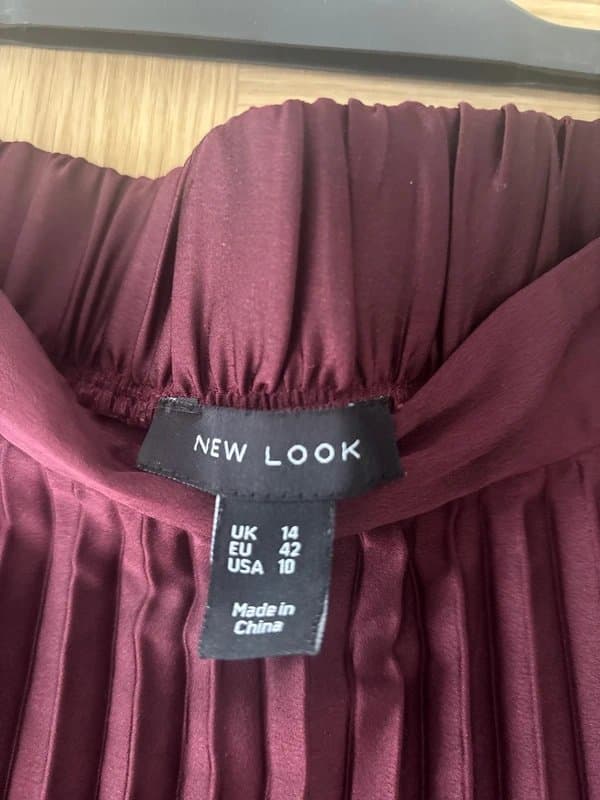 New Look Burgundy satin midi skirt