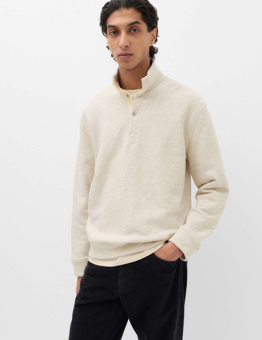 Marks & Spencer M&S Pure Cotton Funnel Neck Overshirt Light Grey